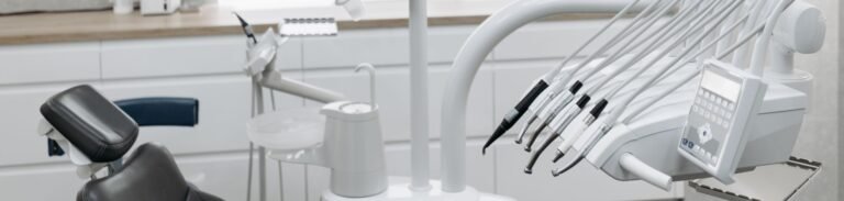 A bright, modern dental office displaying various dental tools and equipment.