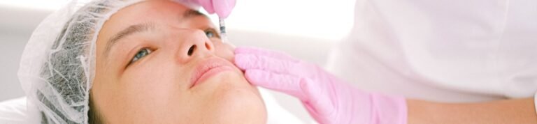 Woman receives cosmetic injection in clinical setting, enhancing beauty using modern techniques.